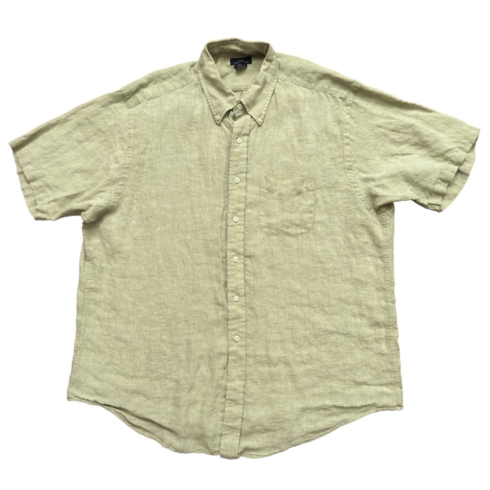 Brooks Brothers Shirt Mens Size XL 346 Short Sleeve Button 100% Linen Green